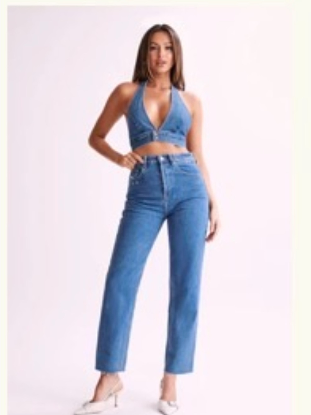 Meshki Denim Set High-Rise Straight Jean and Top